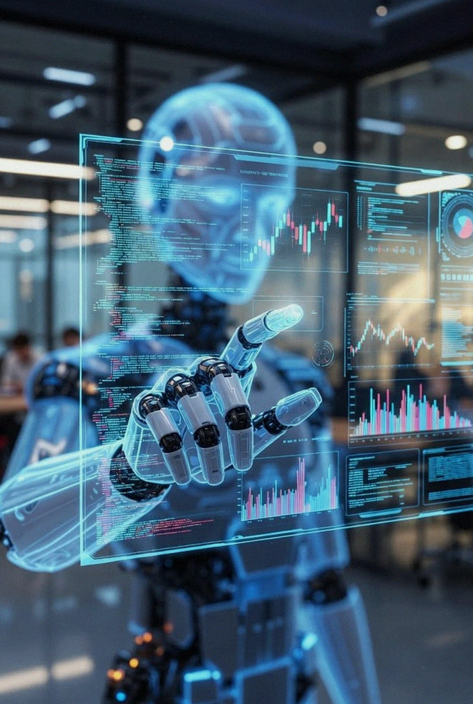 Person working with an AI assistant at a desk